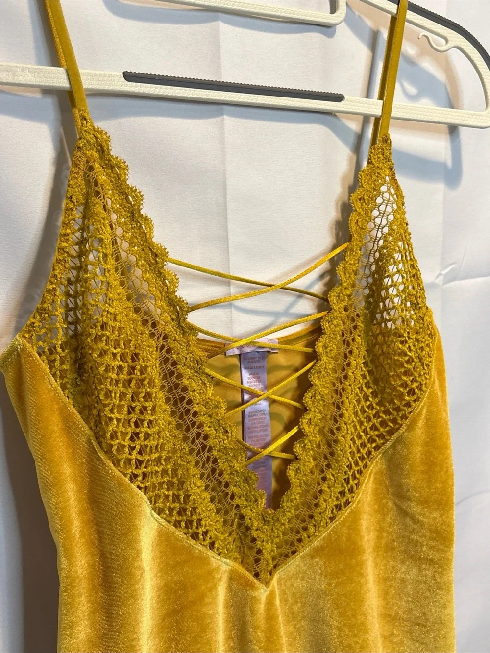 Savage X Fenty Mustard Velvet Lace-Trim Slip